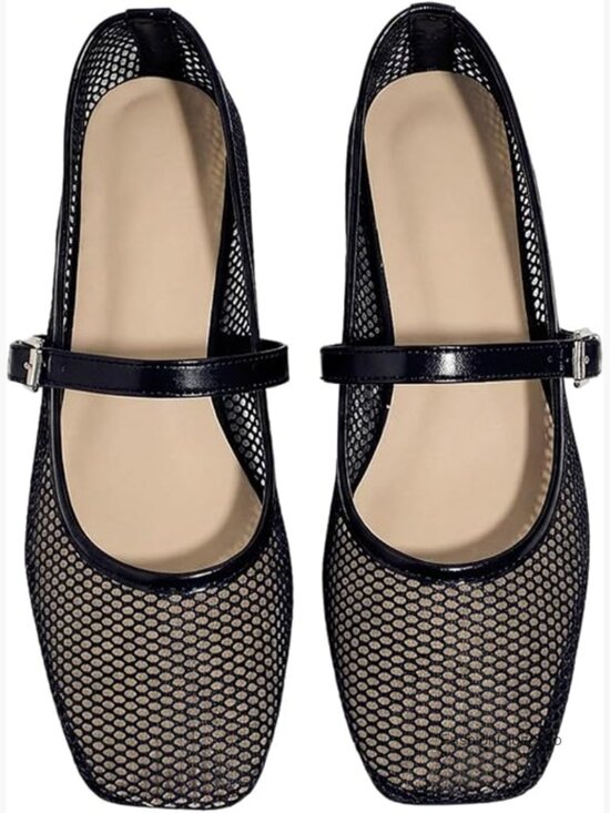 Shoes - Mesh Ballet Flats Square Closed Toe Maryjane Flat Shoes